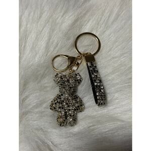 Teddy bear keychain with black and clear rhinestones